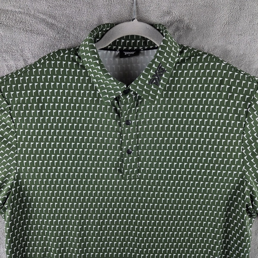 PXG Golf Polo Men M Green Flag Print Short Sleeve Athletic Shirt MT24ATP1-03C